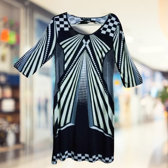 Mlle Gabrielle Black & White Geometric Print Dress – Size XL - Picture 1 of 5